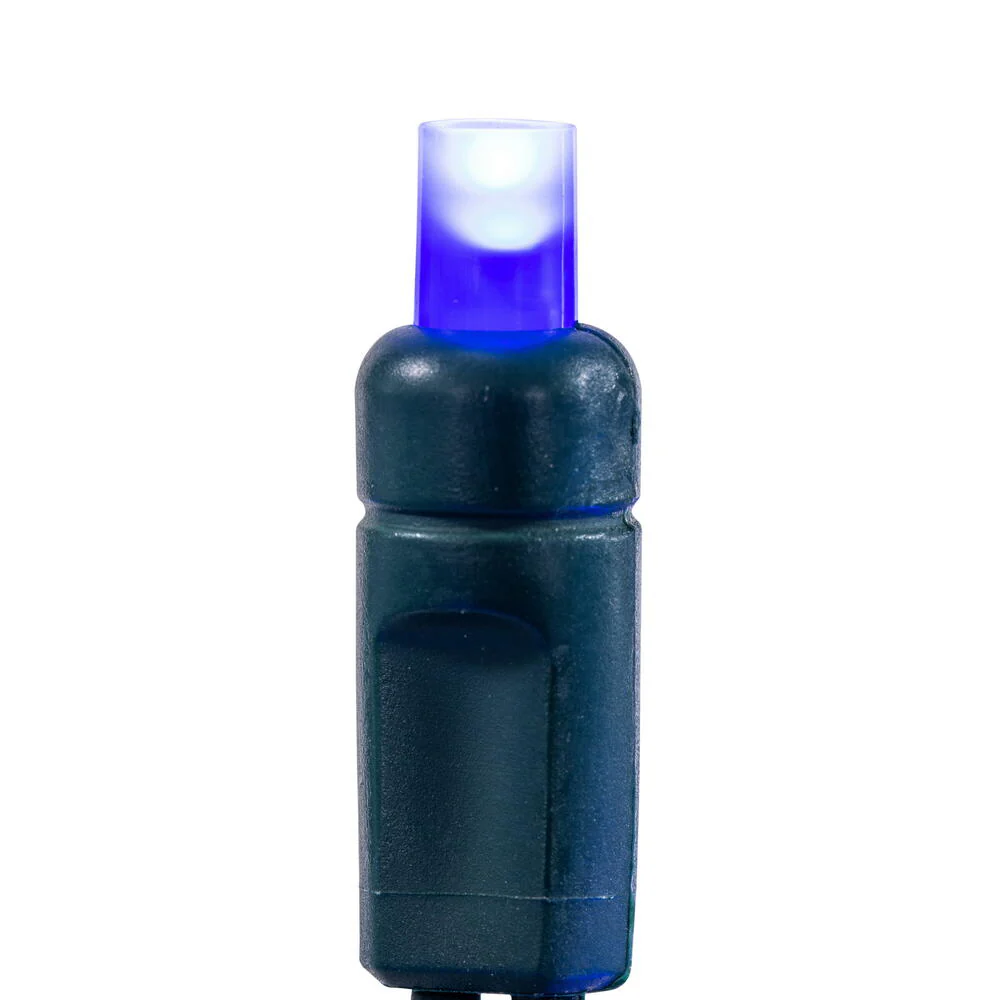 Vickerman 50 Frosted Blue Wide Angle Single Mold End-Connecting LED Light Set with 22 Gauge Green Wire, 3