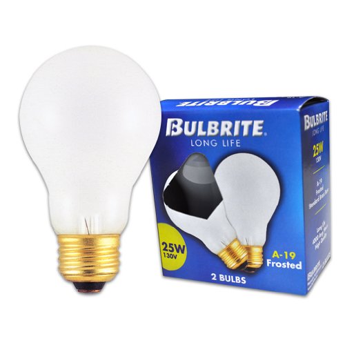 Bulbrite 25A 25 Watt Incandescent  A19, Medium Base, Frost, 2-Pack - Cheap-Us