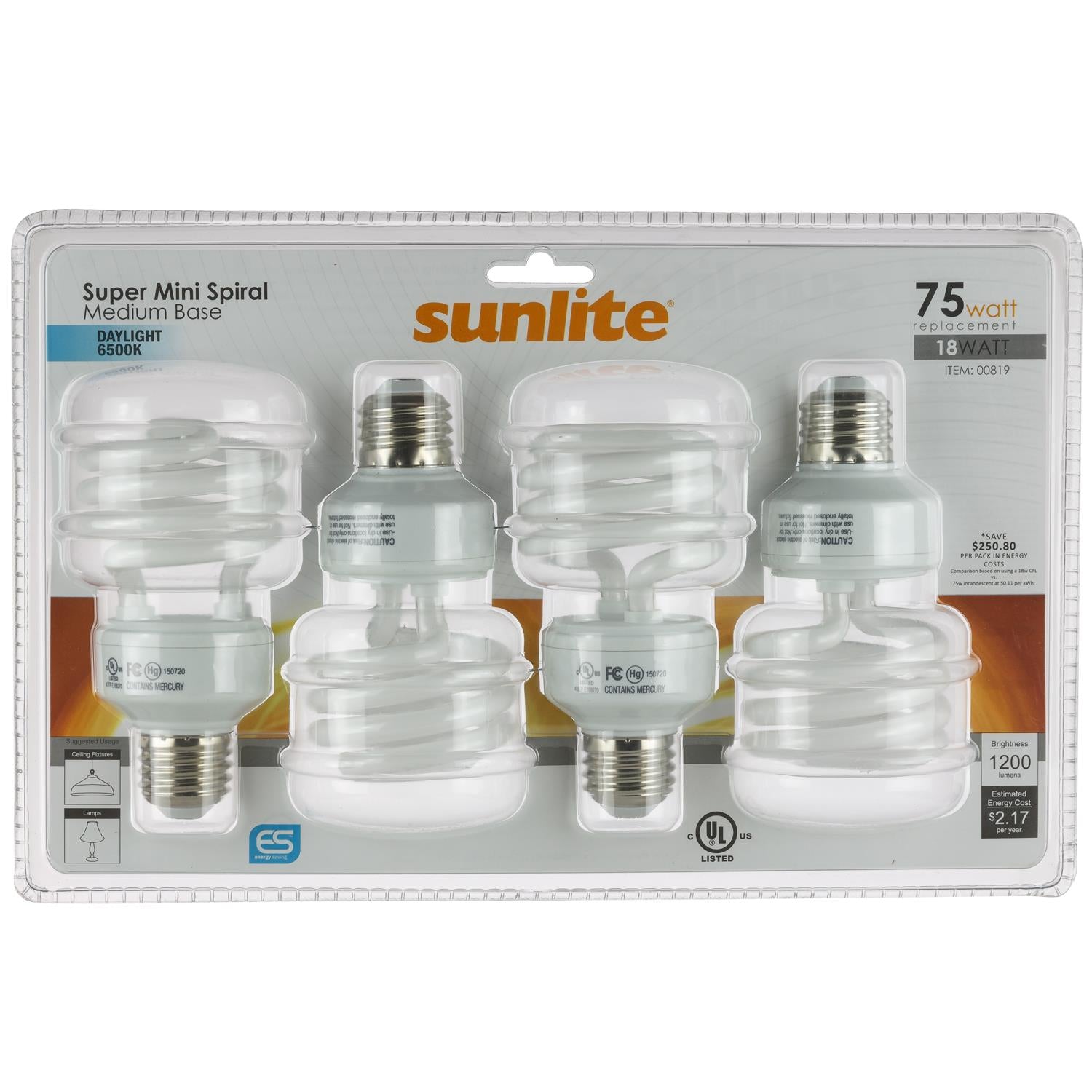 Sunlite SMS18/65K/CD4 18 Watt T2 Spiral Lamp Medium (E26) Base Daylight (4 Pack) - Cheap-Us