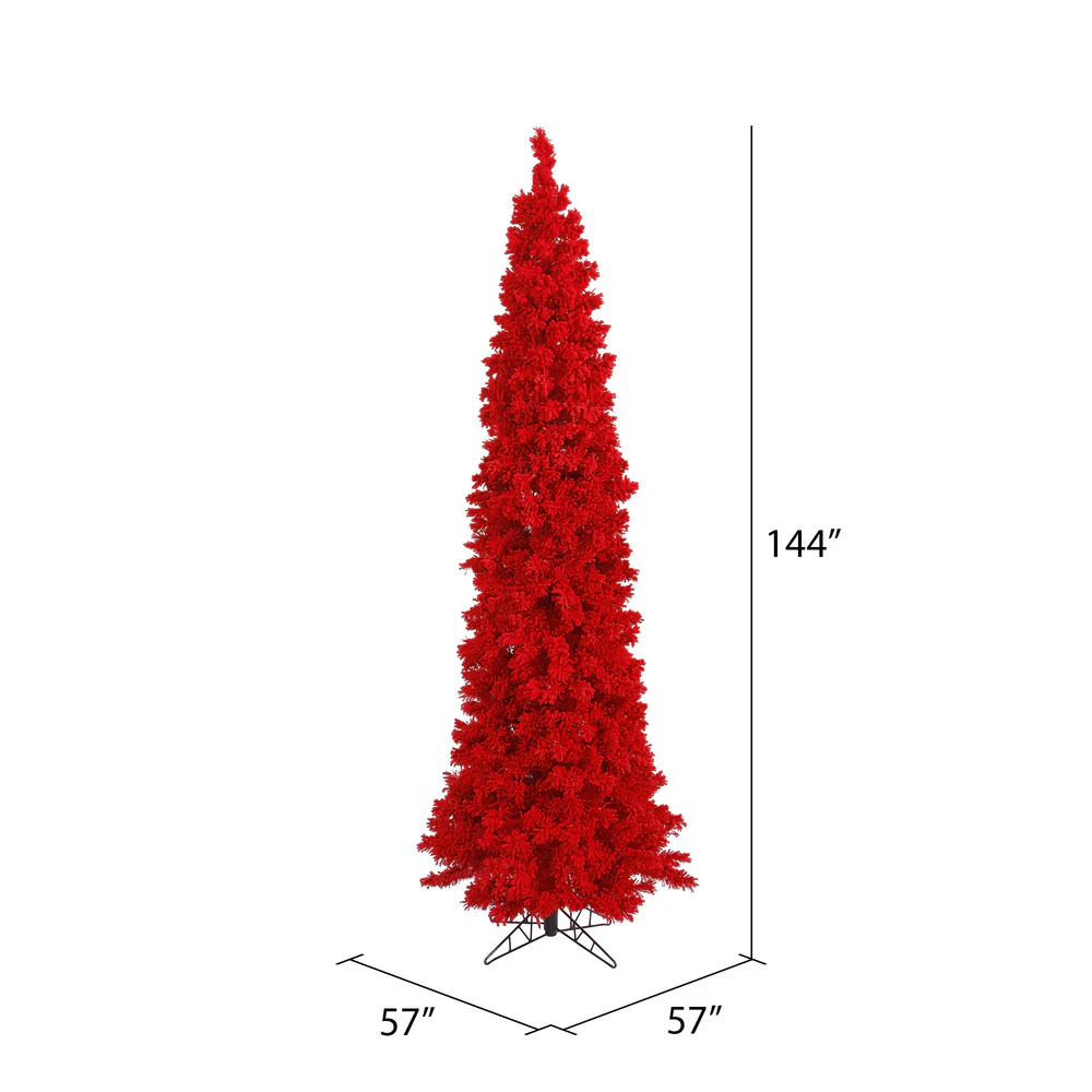 Vickerman 12' Flocked Red Pencil Fir Artificial Christmas Tree Unlit - Cheap-Us