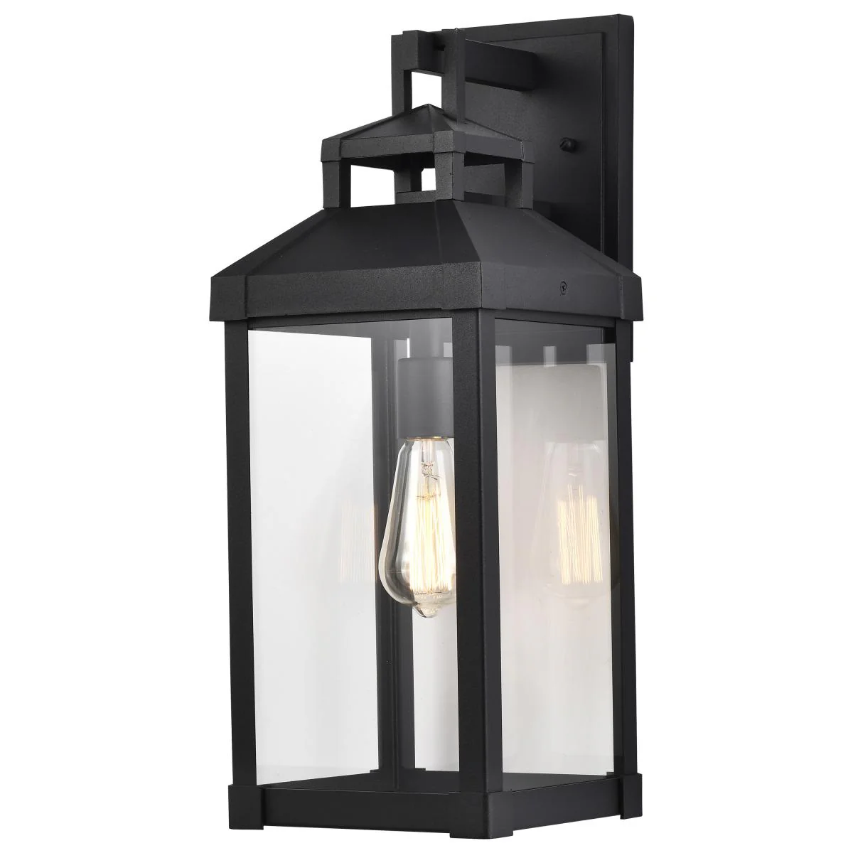 60-7372 CORNING 1 LT LG WALL LANTERN Corning; 1 Light Large Wall Lantern; Matte Black with Clear Glass - Cheap-Us