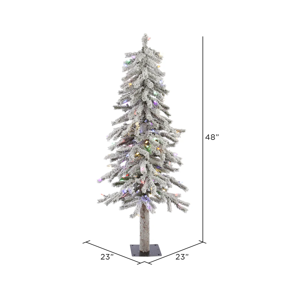 Vickerman 4' Flocked Alpine Artificial Christmas Tree Multi-Colored LED Dura-Lit lights - Cheap-Us