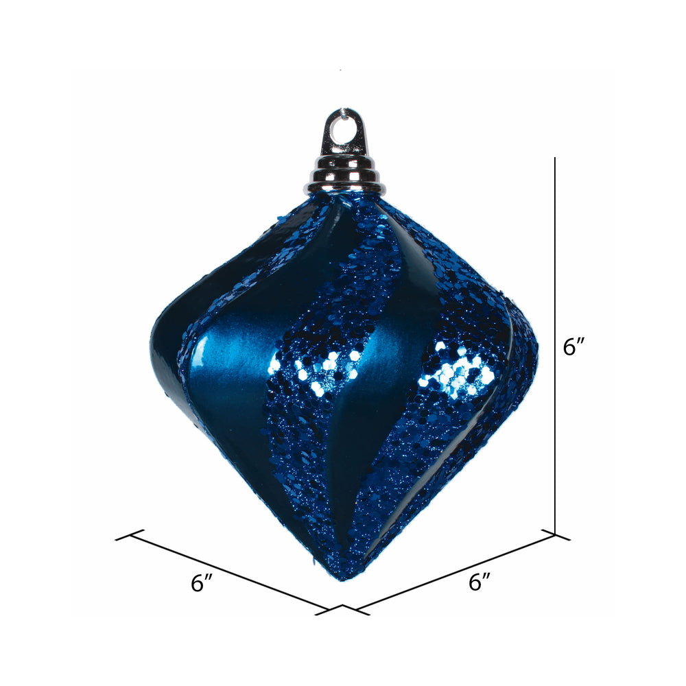 Vickerman 6'' Sea Blue Candy/Glitter Swirl Diamond Christmas Ornament - Cheap-Us