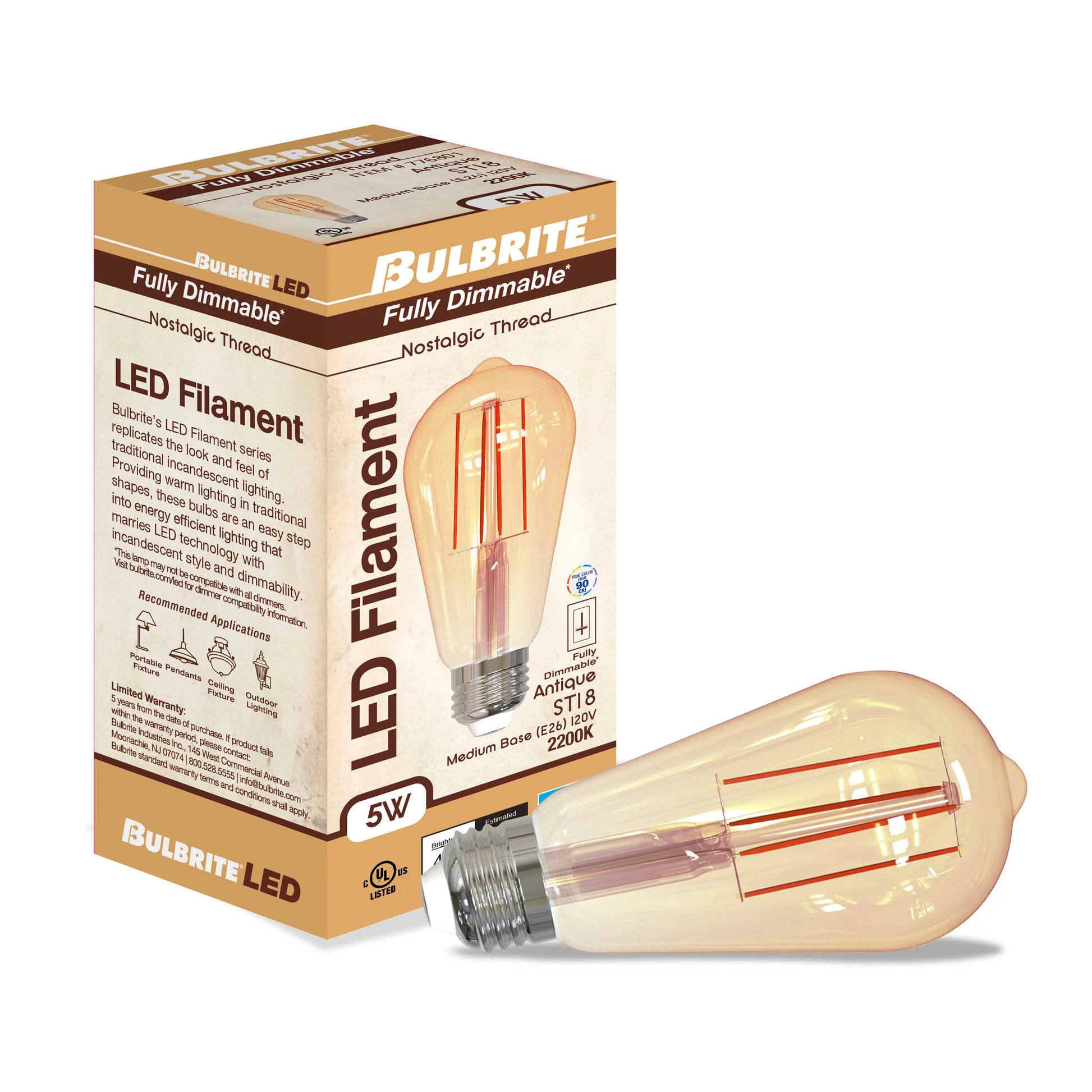 Bulbrite 5W LED 2200K ST18 Nostalgic Filament Bulb - Pack of 4 - Cheap-Us