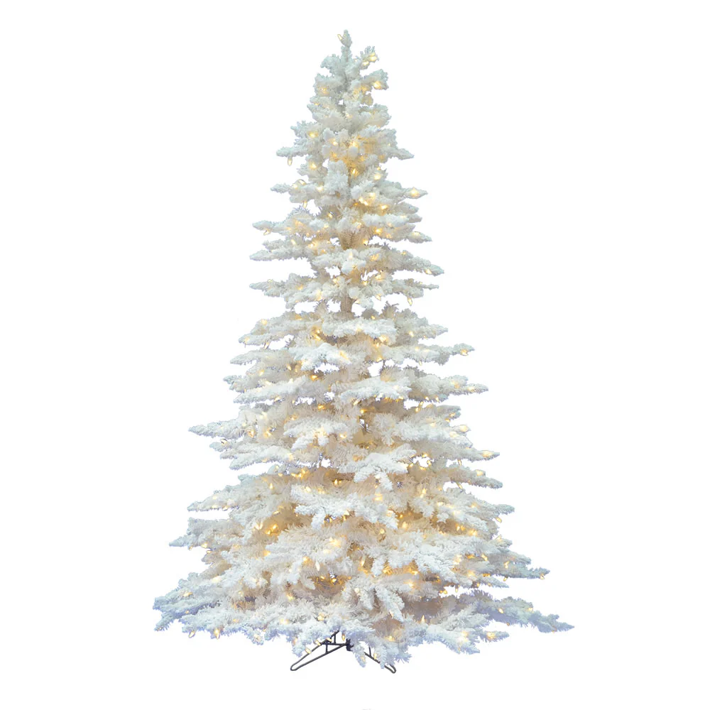 Vickerman 14' Flocked White Spruce Artificial Christmas Tree Pure White LED Lights - Cheap-Us