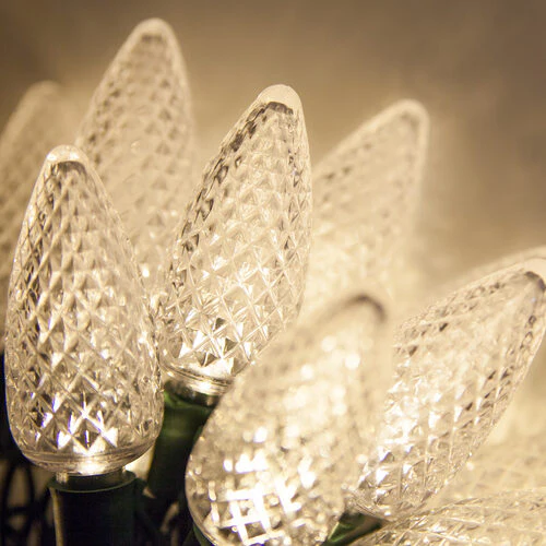 25-Light LED C9 Light Set; Warm White Bulbs on Green Wire, Approx. 16'6