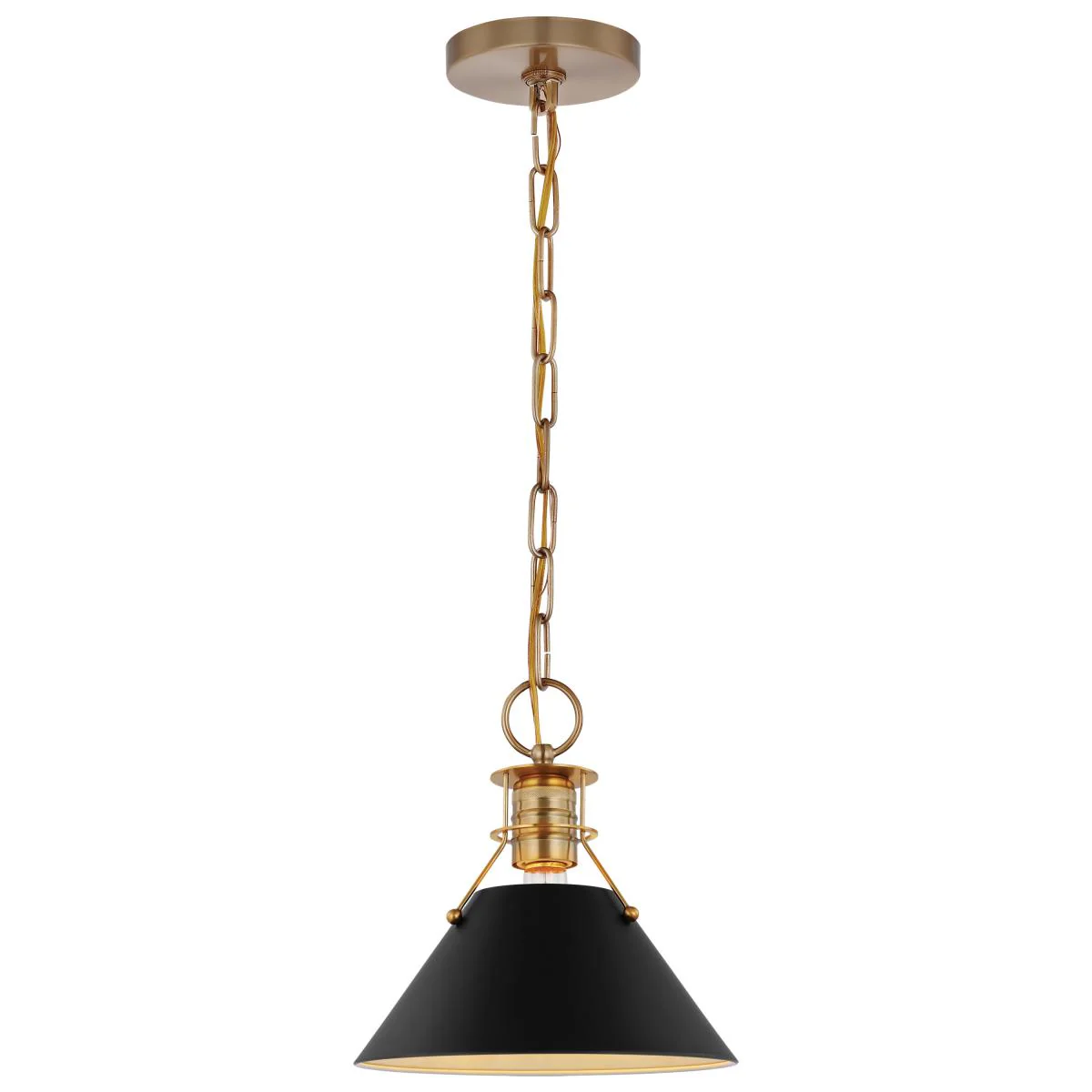 60-7521 OUTPOST 1 LIGHT SMALL PENDANT Outpost; 1 Light; Small Pendant; Matte Black with Burnished Brass - Cheap-Us