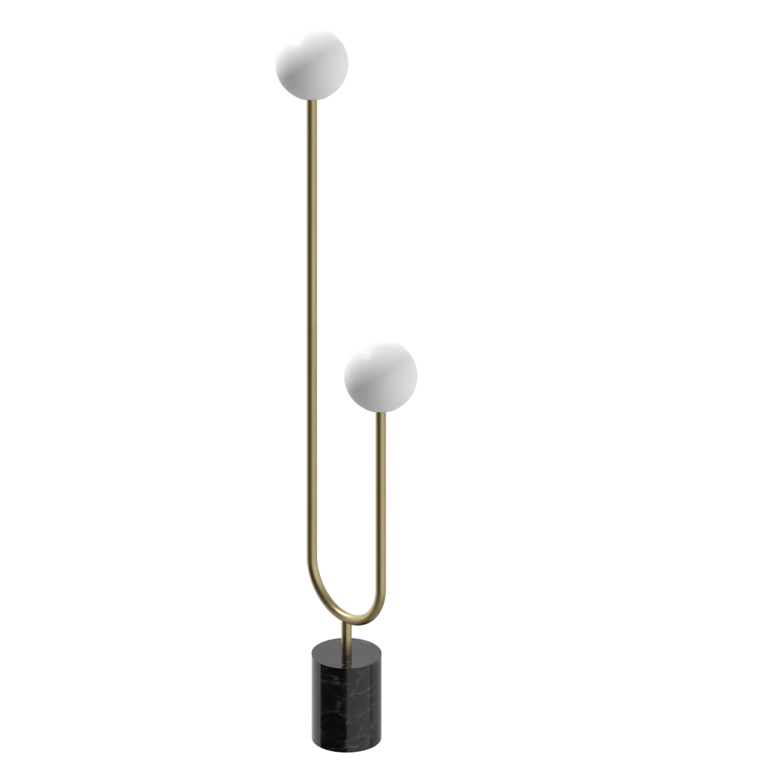 Inversione Two Globe Dual-Tiered Modern U-Shape Floor Lamp Gold Finish with Black Marble Base - Cheap-Us