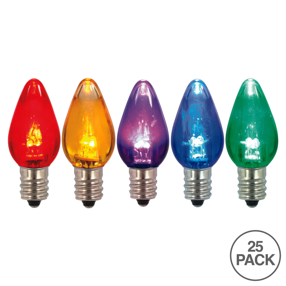 Vickerman C7 Twinkle Transparent Plastic LED Multi-color Dimmable Bulb 25 per Pabagck. - Cheap-Us