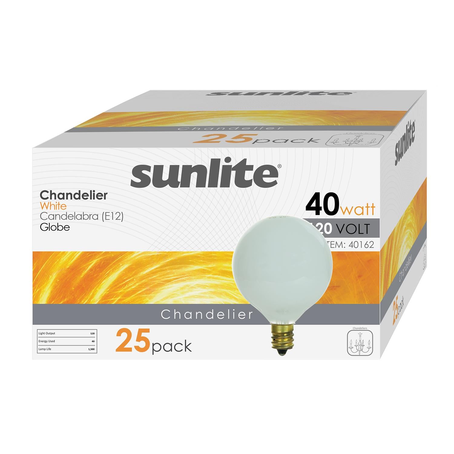 Sunlite 40 Watt G16.5 Globe, Candelabra Base, White - Cheap-Us