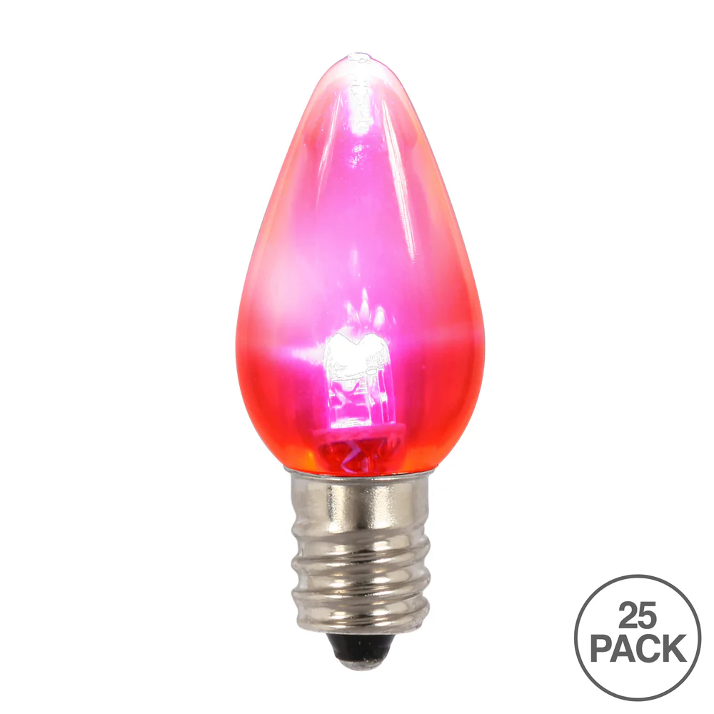 Vickerman C7 Transparent Plastic LED Pink Dimmable Bulb E12 Nickel Base 25 per bag - Cheap-Us