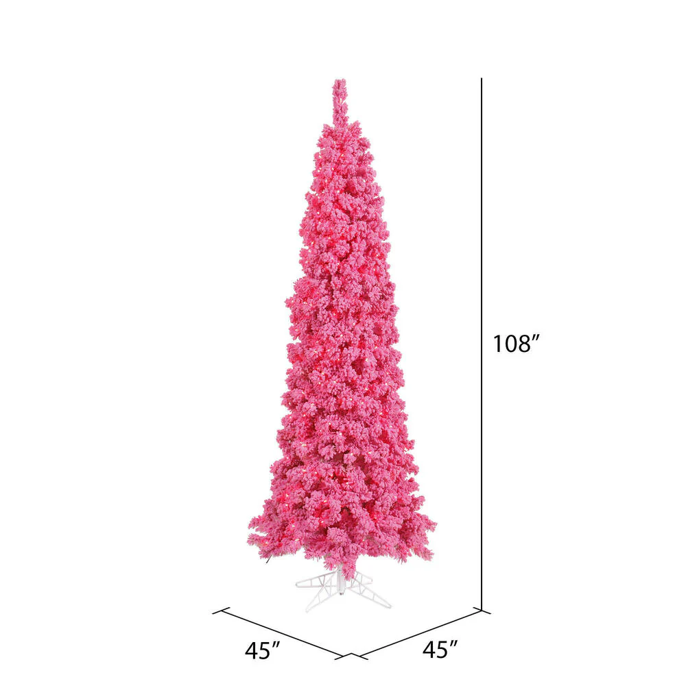 Vickerman 9' Flocked Pink Slim Fir Artificial Christmas Tree Unlit - Cheap-Us