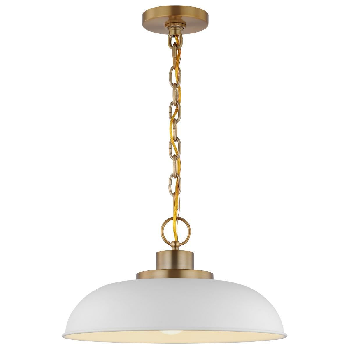 60-7480 COLONY 1 LIGHT SMALL PENDANT Colony; 1 Light; Small Pendant; Matte White with Burnished Brass - Cheap-Us