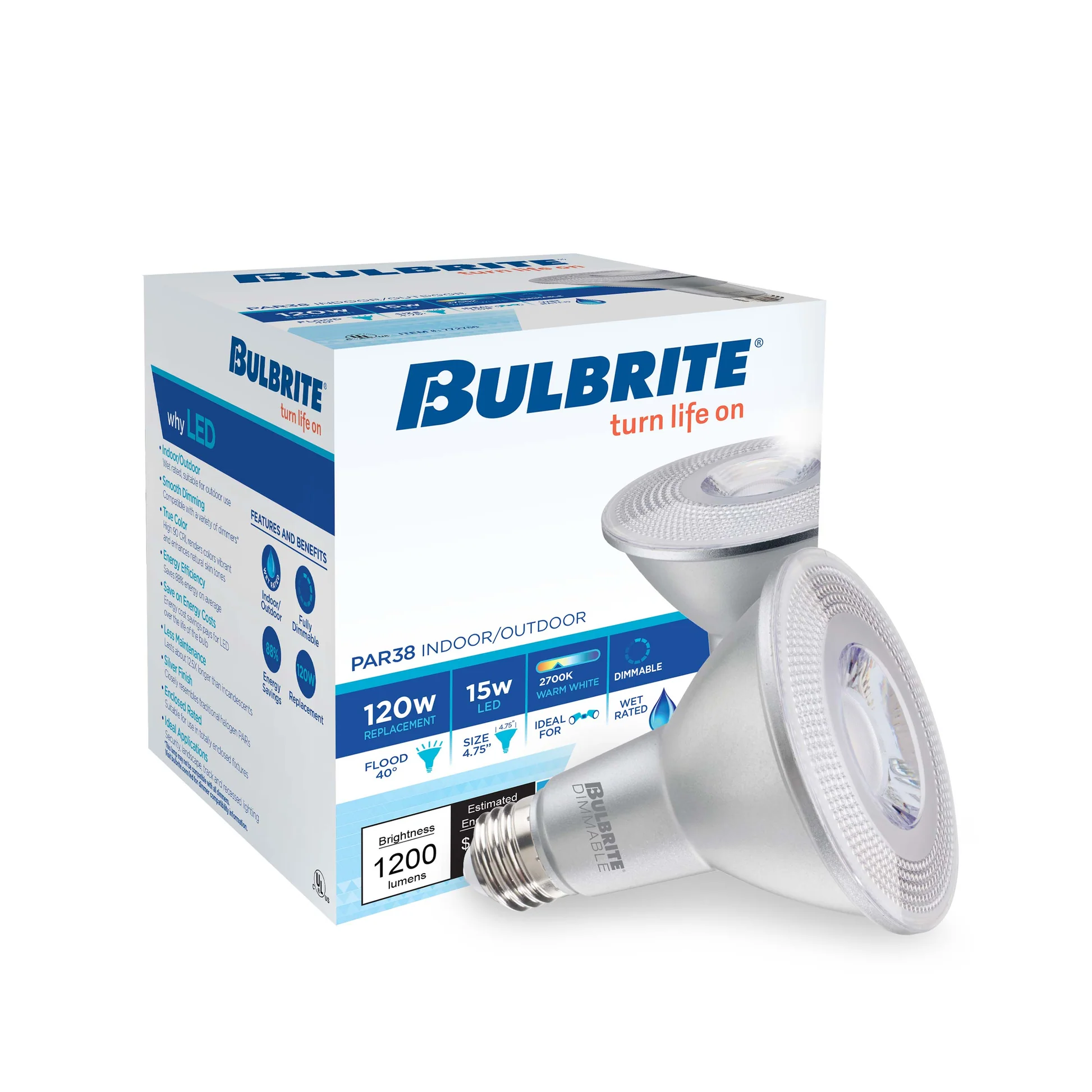 Bulbrite Pack of (2) 15 Watt Dimmable Flood PAR38 Medium (E26) LED Bulb - 1200 Lumens, 2700K, and 80 CRI - Cheap-Us