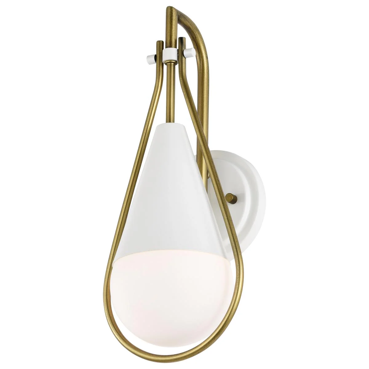 60-7921 ADMIRAL 1 LIGHT WALL SCONCE Admiral 1 Light Wall Sconce; Matte White and Natural Brass Finish; White Opal Glass - Cheap-Us