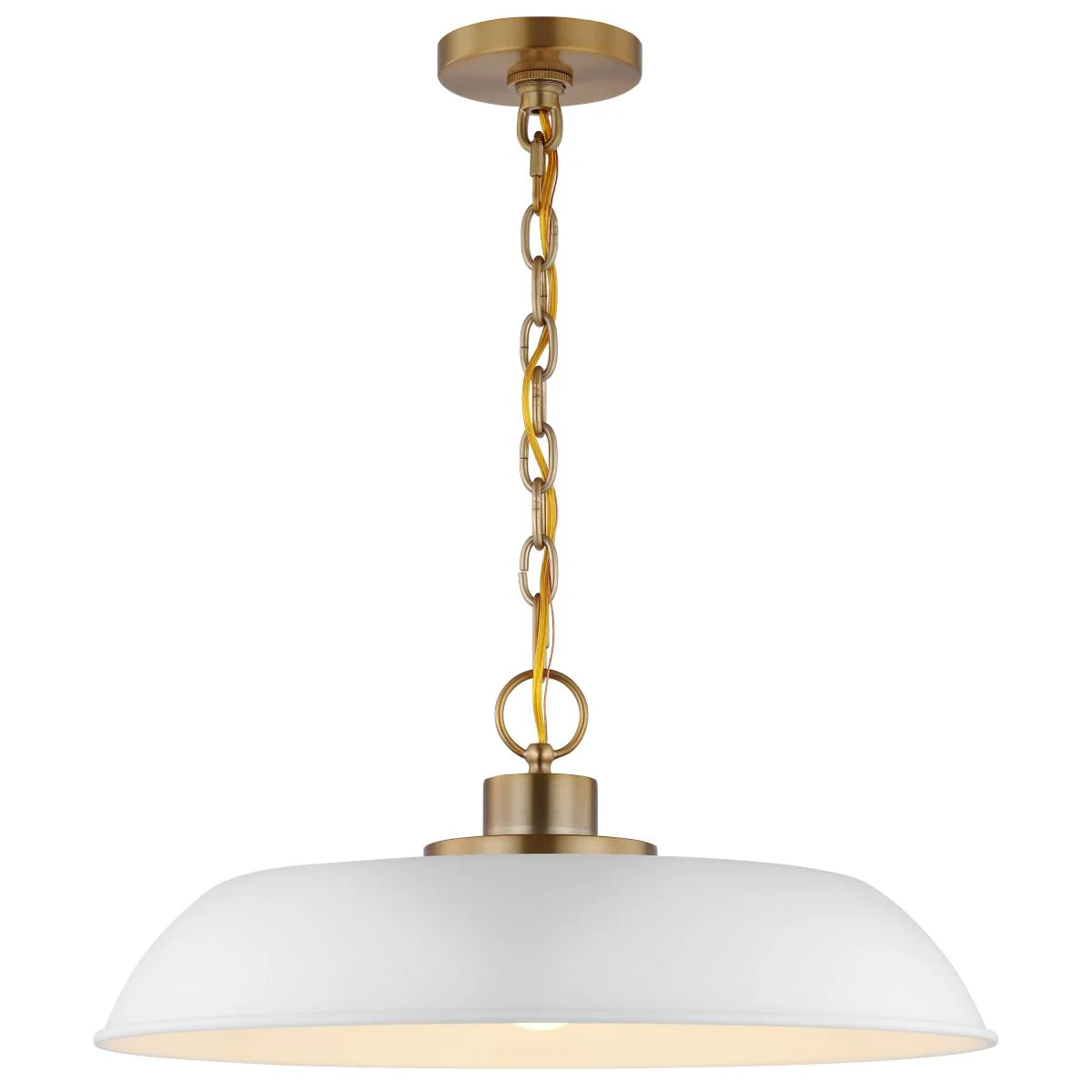 60-7483 COLONY 1 LIGHT MEDIUM PENDANT Colony; 1 Light; Medium Pendant; Matte White with Burnished Brass - Cheap-Us