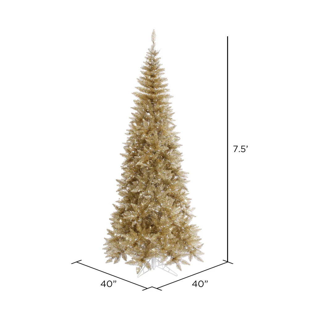 Vickerman 7.5' Champagne Tinsel Fir Slim Artificial Christmas Tree Unlit - Cheap-Us