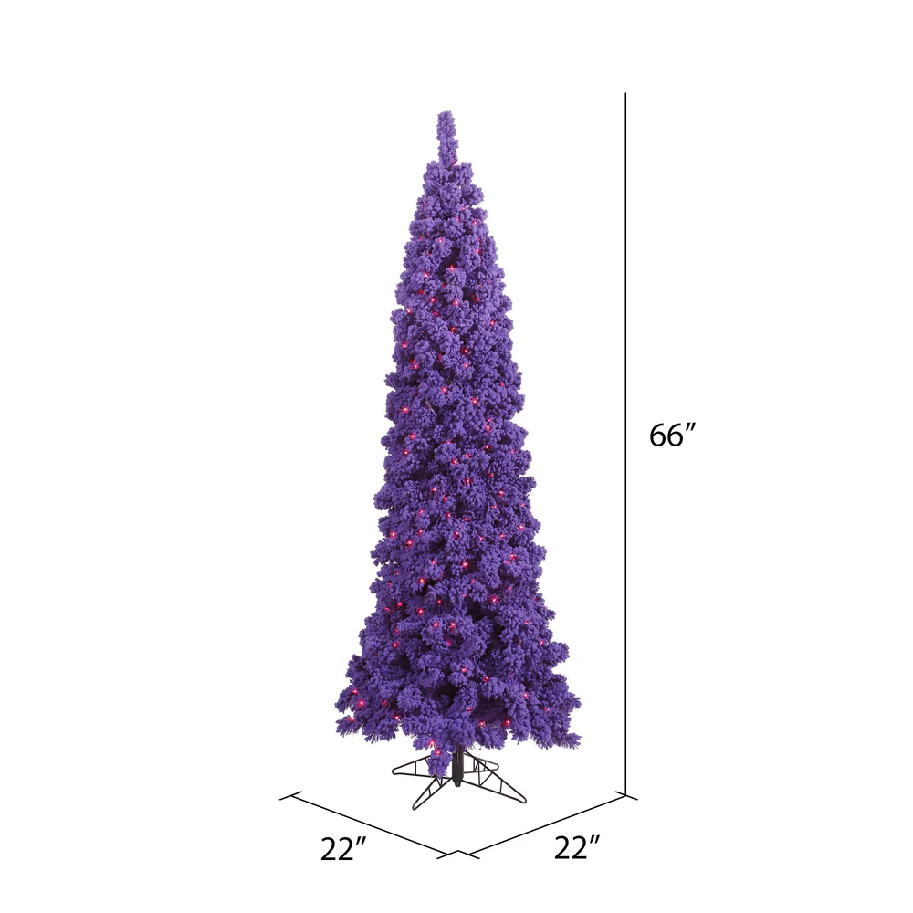Vickerman 5.5' Flocked Purple Pencil Fir Artificial Christmas Tree Purple Dura-lit LED Lights - Cheap-Us