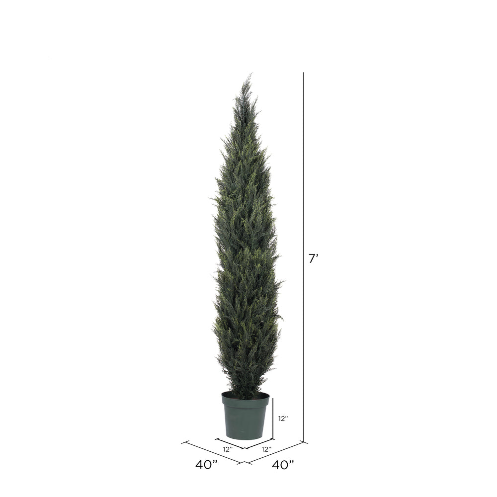 Vickerman 7' Artificial UV Resistant Pond Cypress Tree in Two Tone Green Pot. - Cheap-Us