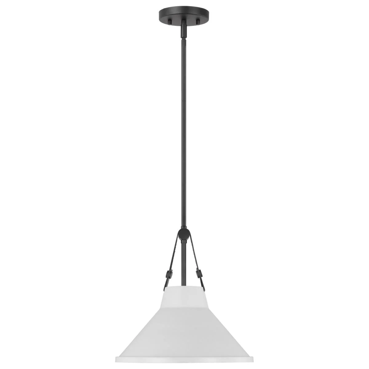 60-7647 ZELDA 1LT PENDANT WHITE Zelda; 1 Light Pendant; Medium Base; 60 Watt; Black Finish; White Metal Shade; Faux Leather Straps - Cheap-Us