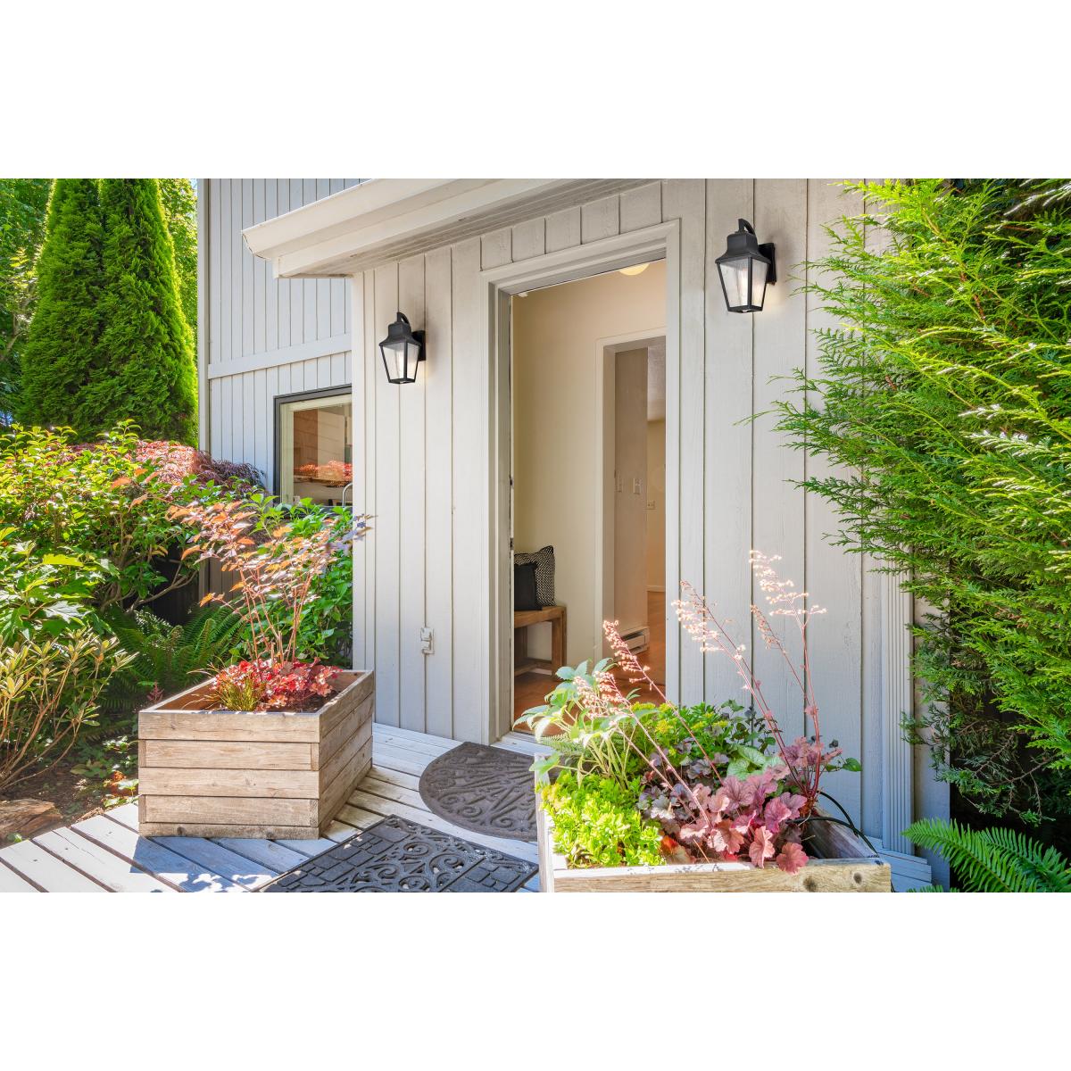 60-8131 LAWRENCE 1 LT SM WALL LANTERN Lawrence; 1 Light Small Wall Lantern; Matte Black with Clear Seeded Glass - Cheap-Us