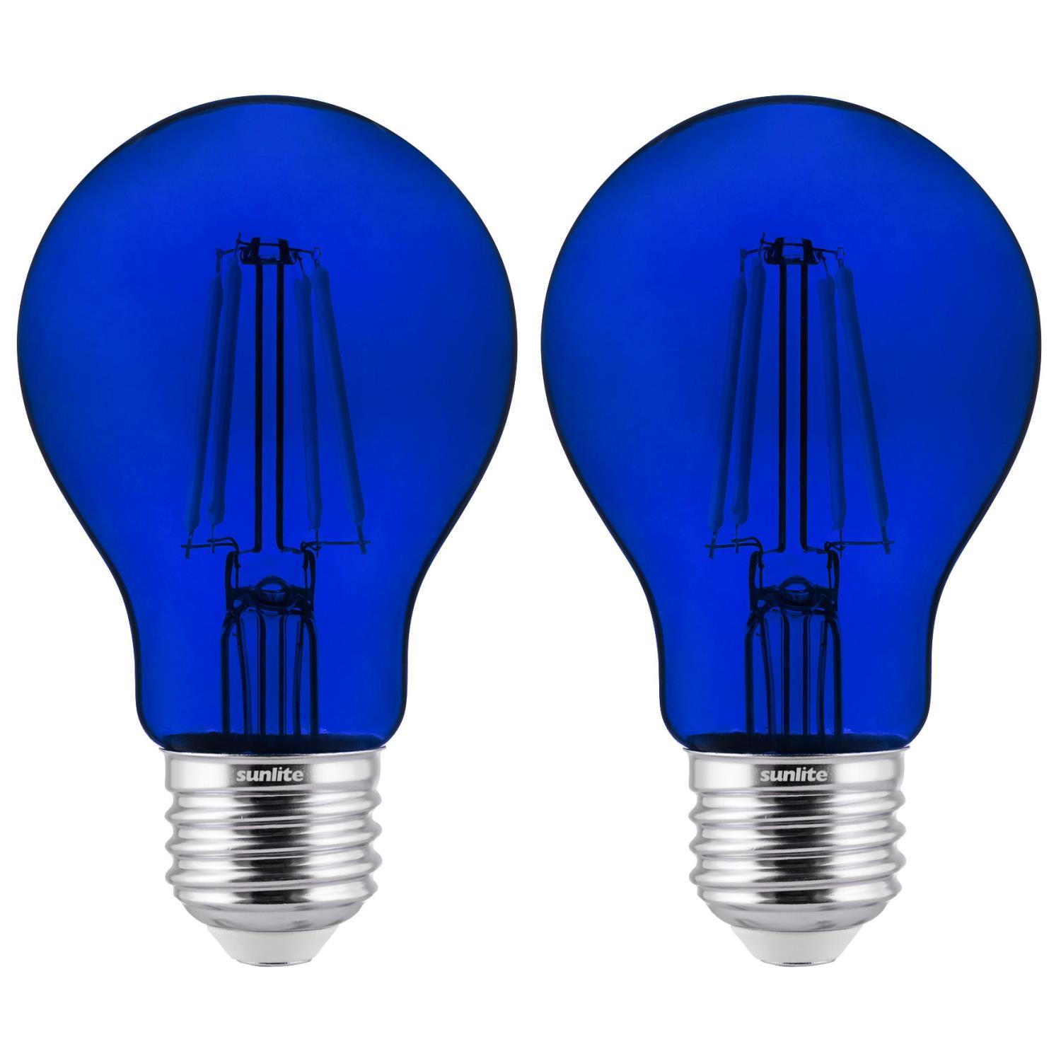 2-Pack Sunlite LED Transparent Blue A19 Filament Bulbs, 4.5 Watts, Dimmable, UL Listed - Cheap-Us