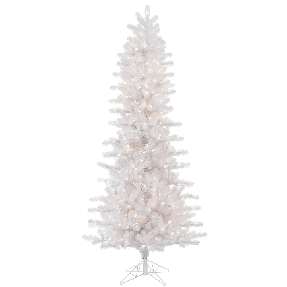 Vickerman 8.5' Crystal White Pine Slim Artificial Christmas Tree Pure White LED Lights - Cheap-Us