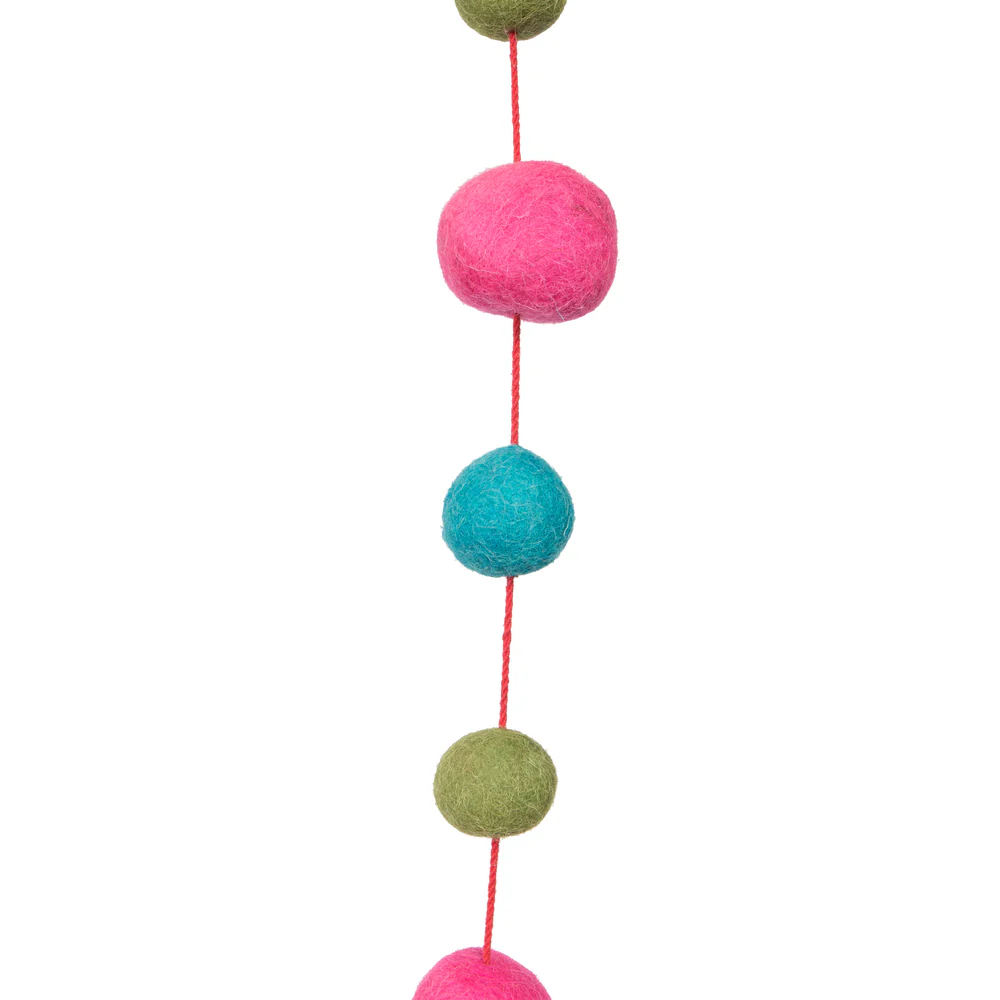 Vickerman 6' Pink Turquoise and Lime Wool Pom Pom Garland - Cheap-Us