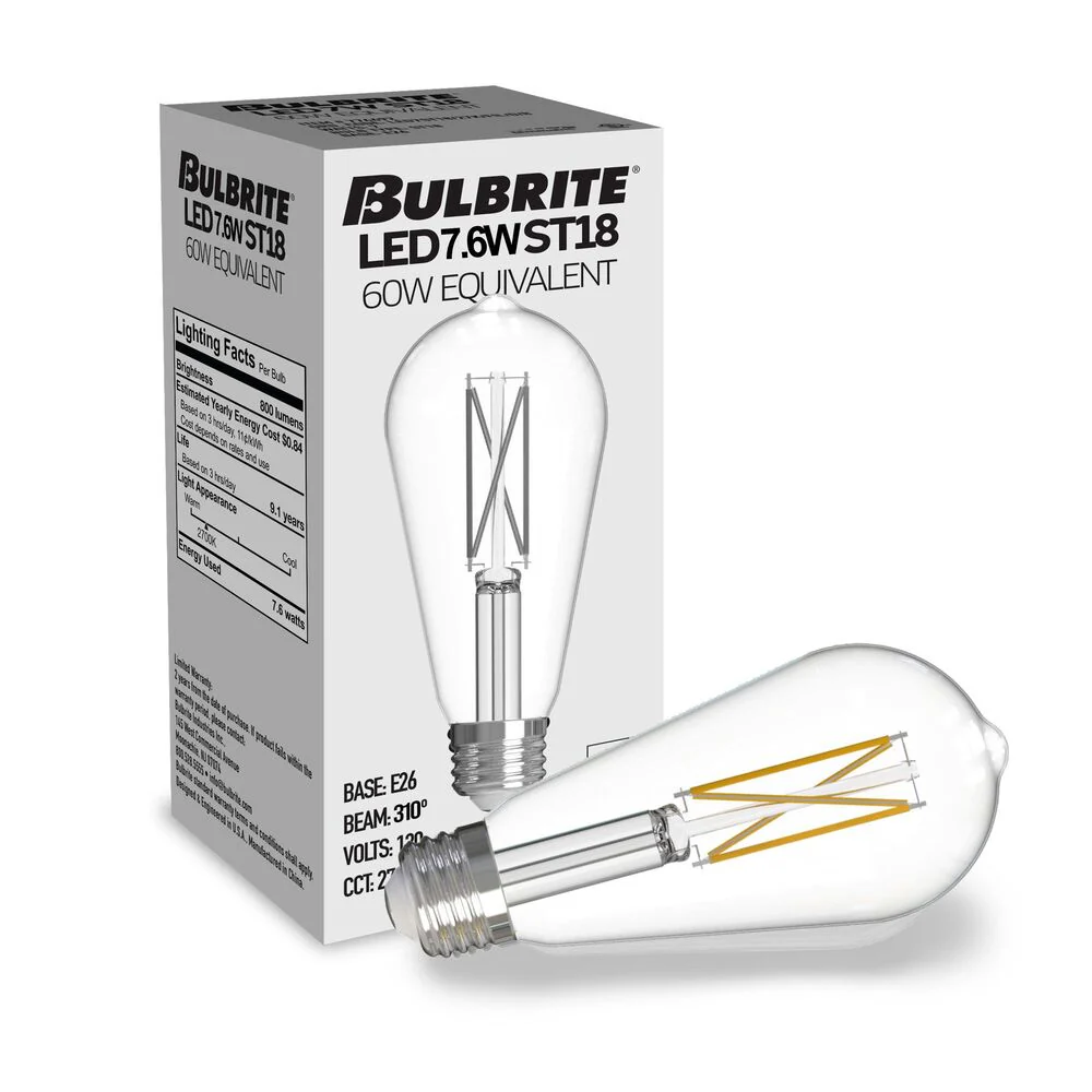 Bulbrite Pack of (8) 7 Watt Dimmable Clear ST18 LED Light Bulbs with Medium (E26) Base, 2700K Warm White Light, 800 Lumens - Cheap-Us