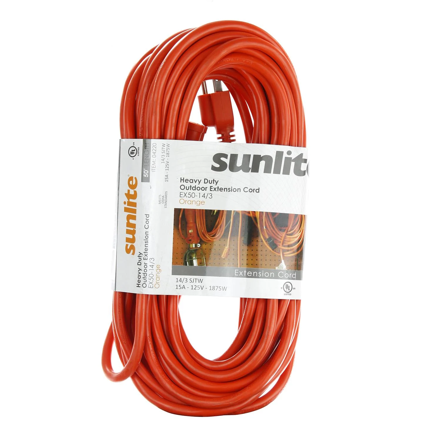 Sunlite EX50-14/3 Heavy Duty 50 Foot Orange Outdoor Extension Cord - Cheap-Us