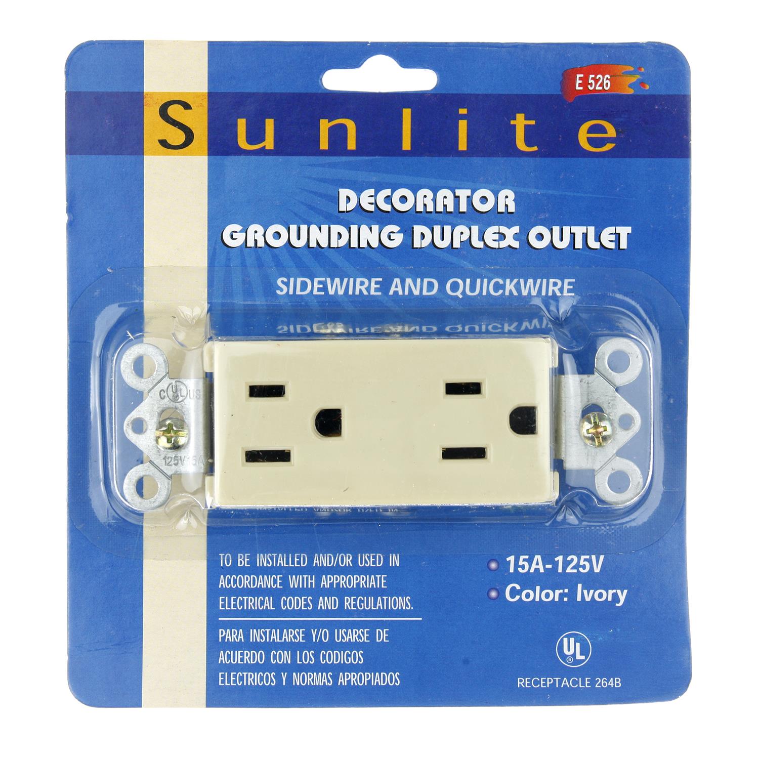 Sunlite E526/CD1 15A Decorative Duplex Receptacle, Ivory - Cheap-Us
