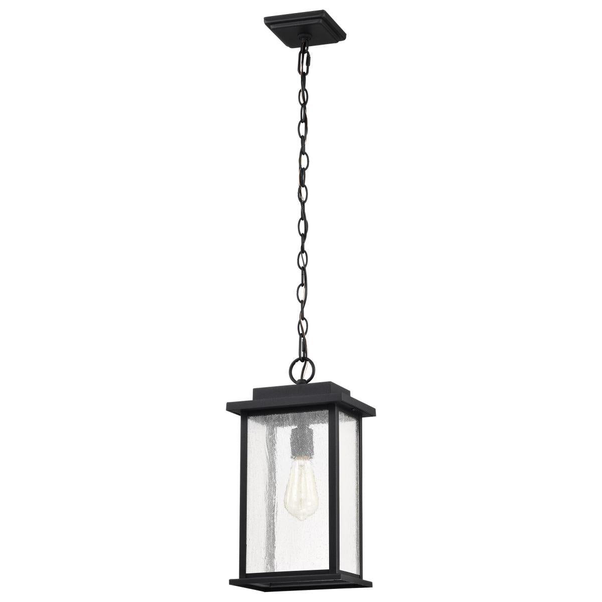 60-7377 SULLIVAN 1LT OUTDOOR HANGING Sullivan Collection Outdoor 16 inch Hanging Light; Matte Black Finish with Clear Seedy Glass - Cheap-Us