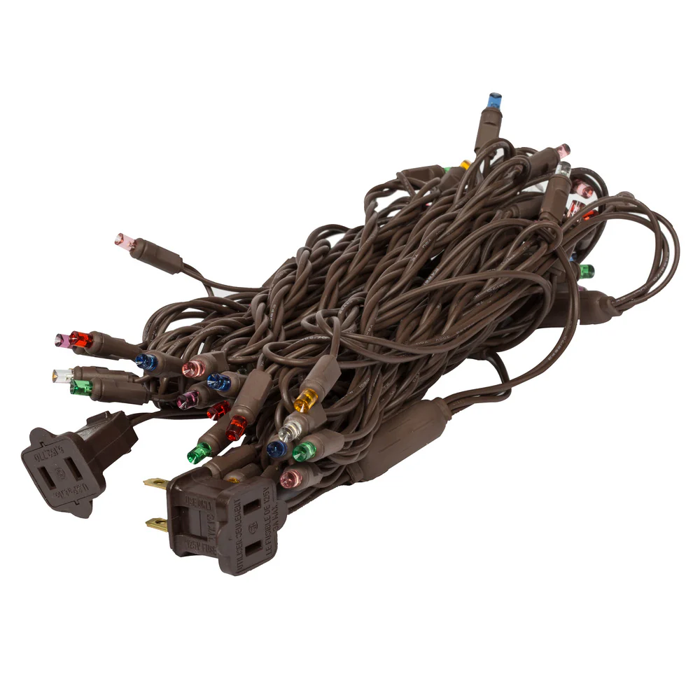 Vickerman 50 Multi-Colored LED light on Brown Wire 25' Christmas Light Strand. - Cheap-Us