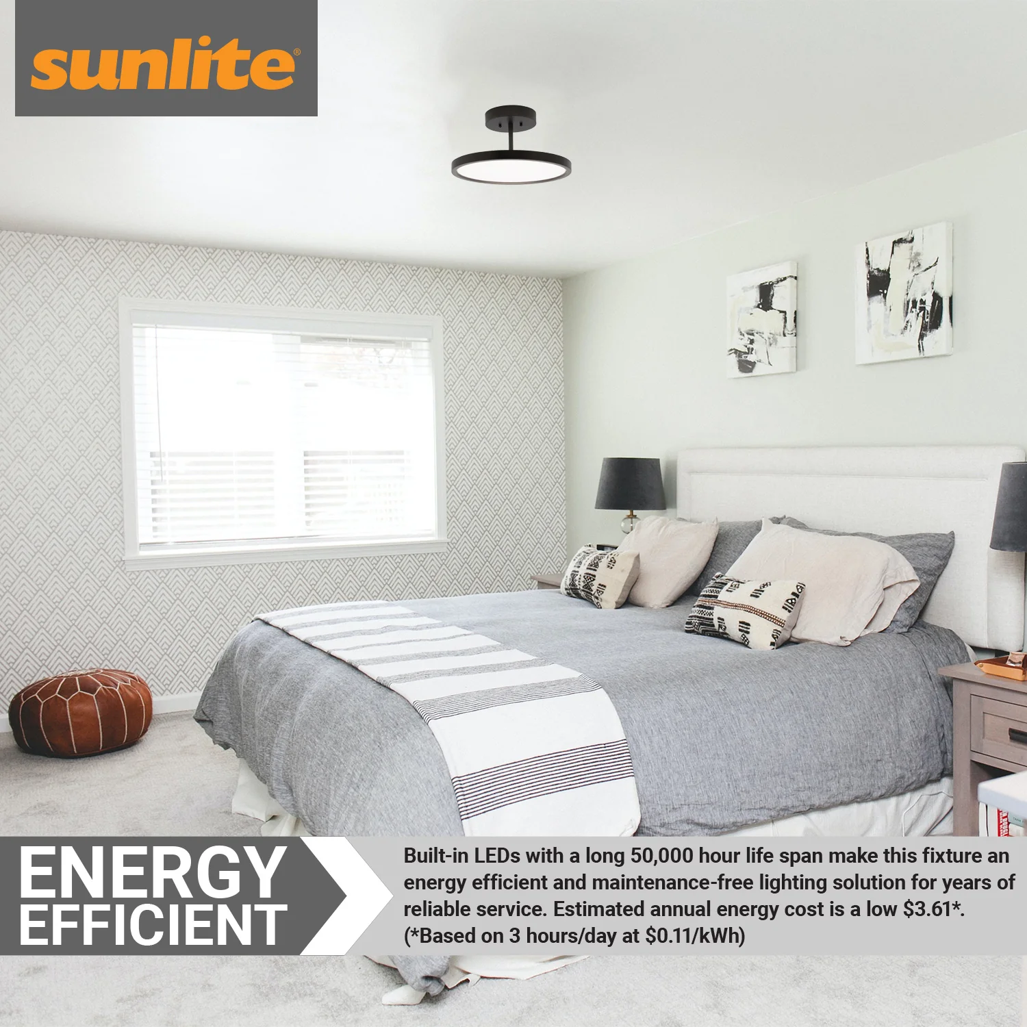 Sunlite 15-Inch LED Semi Flush Ceiling Fixture, 30 Watts, 120 Volts, 1950 Lumen, Dimmable, Oil Rubbed Bronze Finish, 50,000 Hour Life Span, ETL Listed, 3000K - Warm White - Cheap-Us