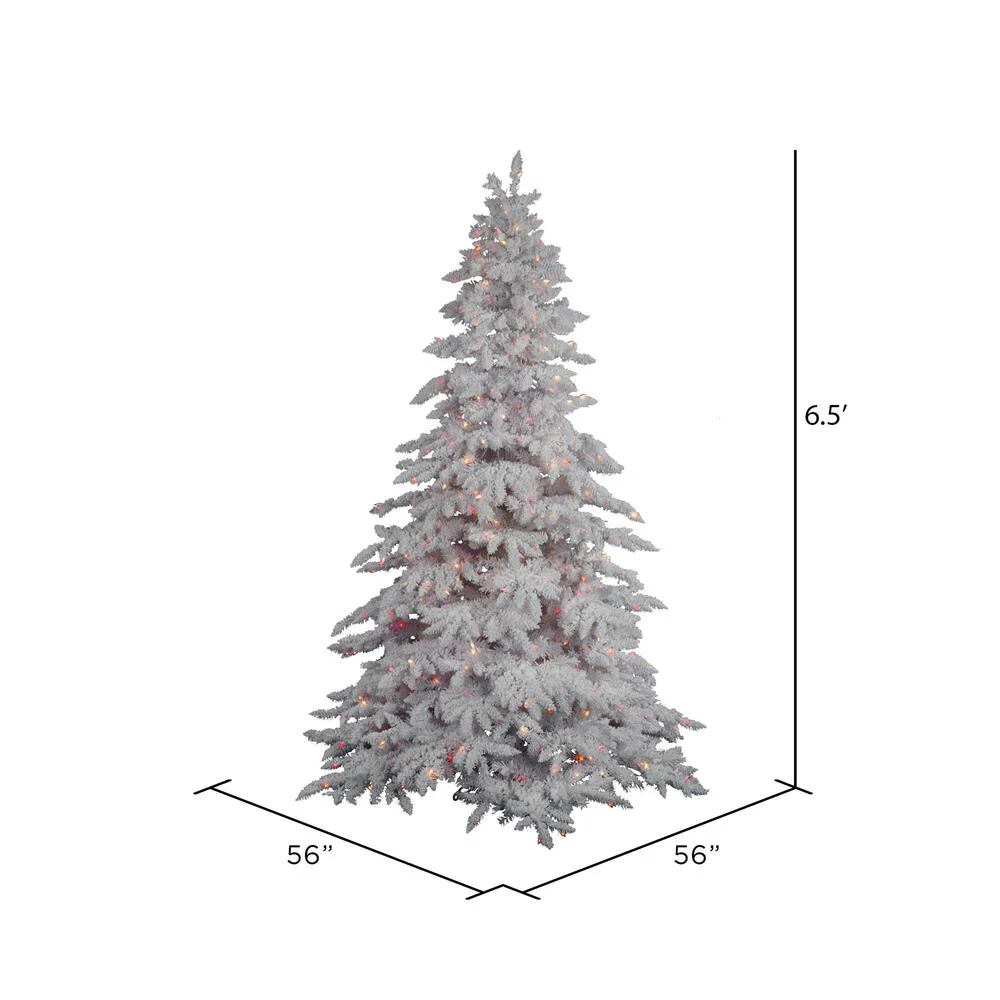 Vickerman 6.5' Flocked White Spruce Artificial Christmas Tree Multi-Colored Lights - Cheap-Us