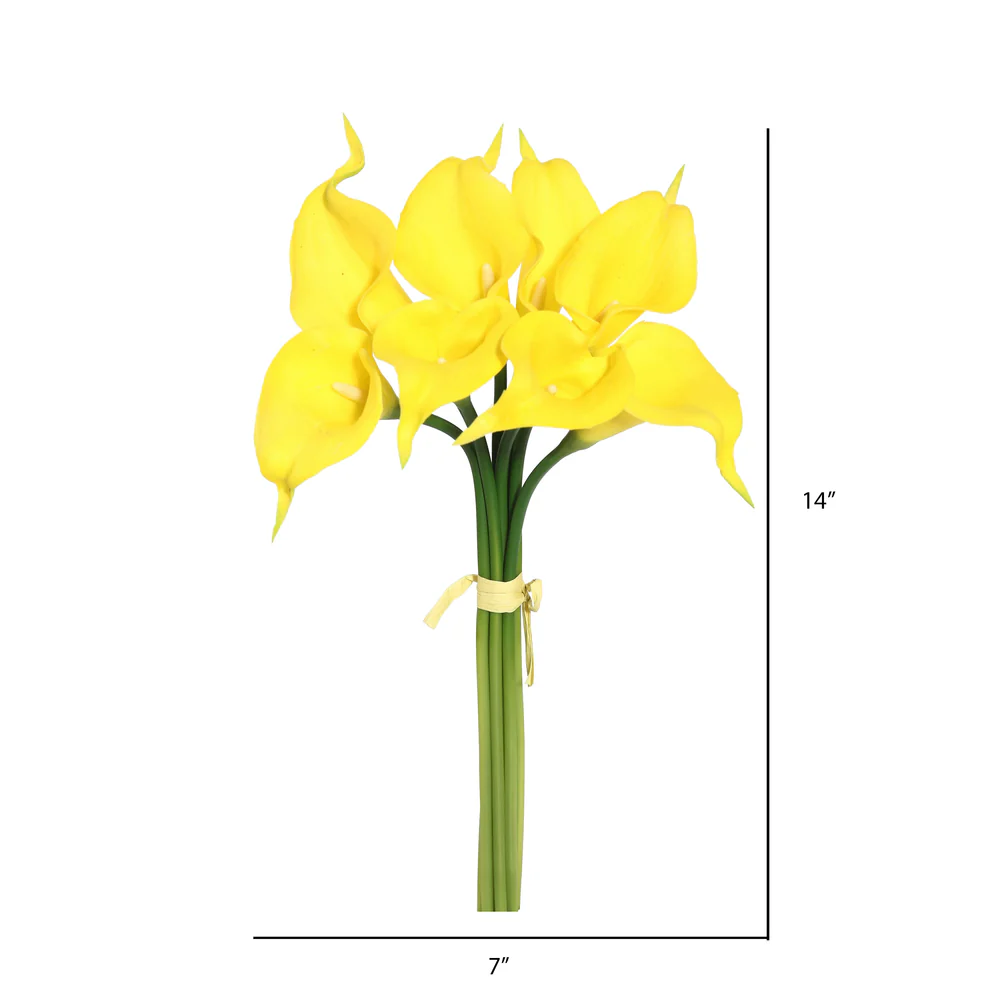 Vickerman 14'' Artificial Yellow Calla Lily. Eight stems per pack. - Cheap-Us