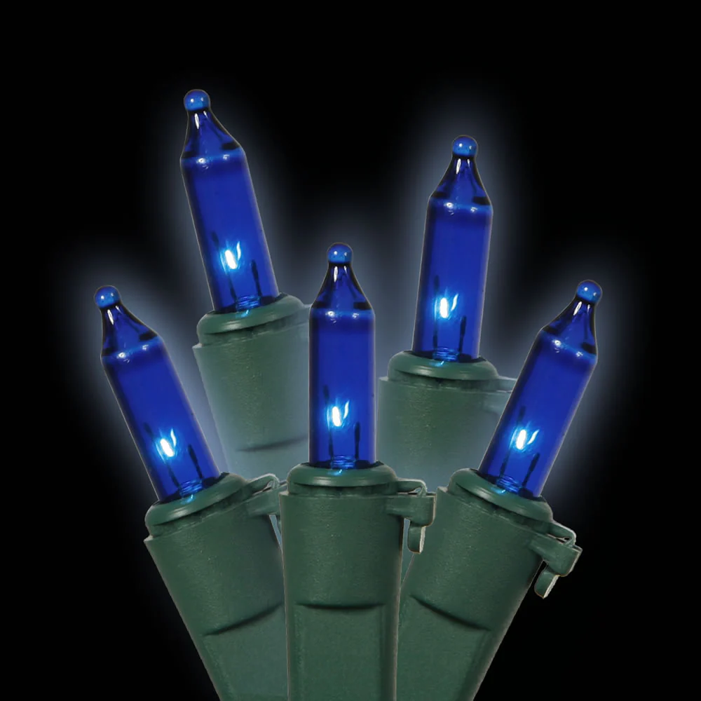 Vickerman 100 Blue Mini Light on Green Wire 33' Christmas Light Strand - Cheap-Us