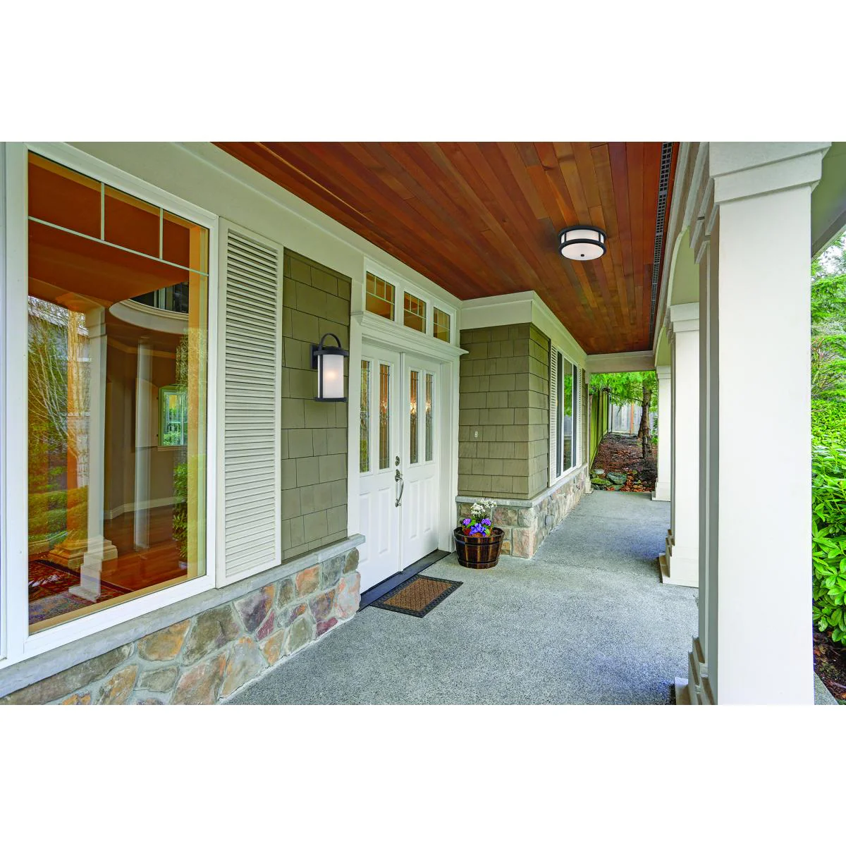 62-653 WILLIS LED OUTDOOR FLUSH Willis - LED Flush with Antique White Glass - Textured Black Finish - Cheap-Us