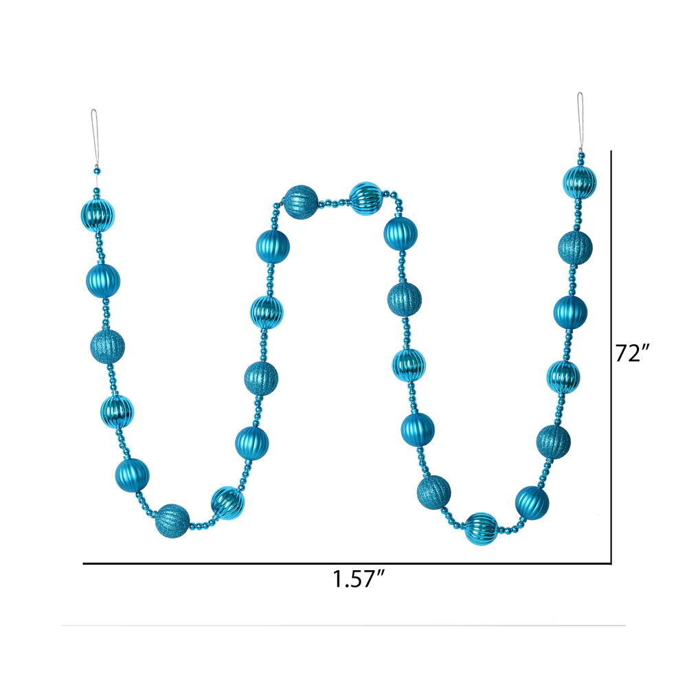 Vickerman 6' Turquoise Stripe Ball Ornament Christmas Garland - Cheap-Us