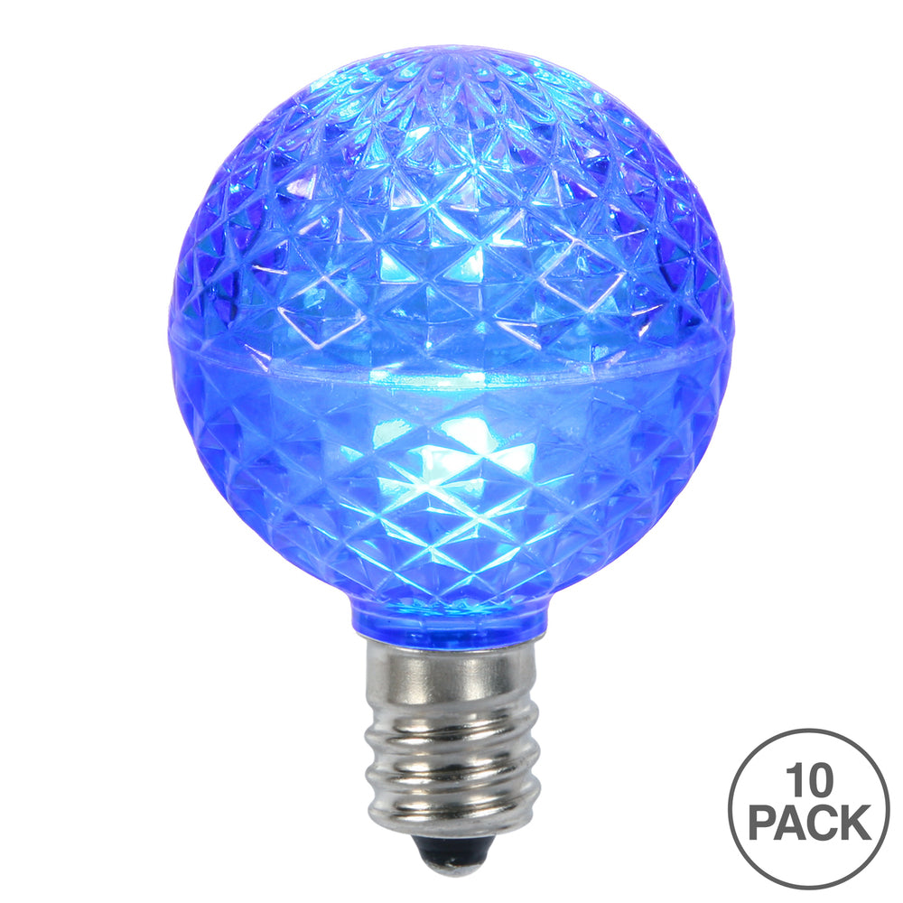 Vickerman G50 LED Blue Faceted Replacement Bulb E17/C9 Nickel Base 10 Bulbs per Pack. - Cheap-Us