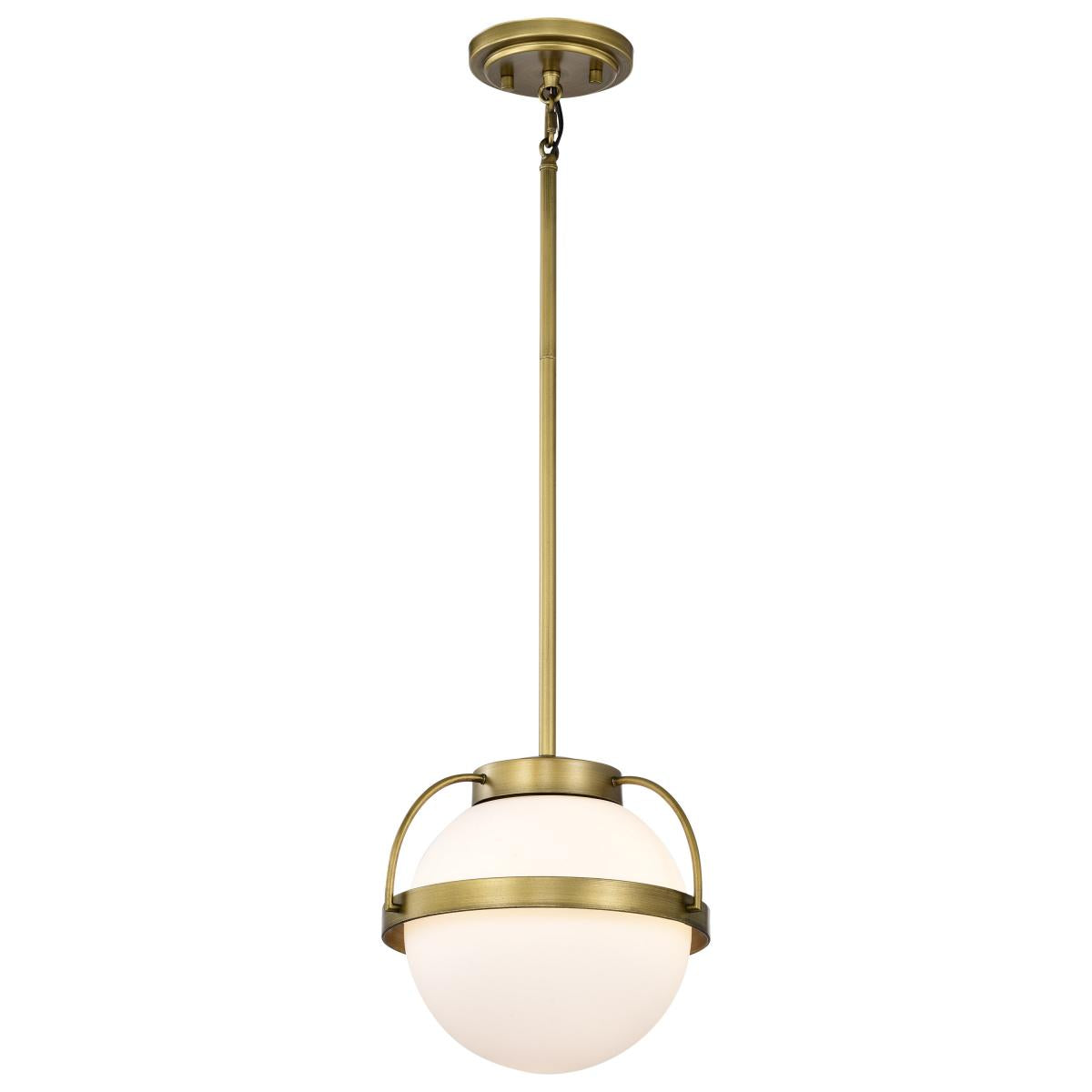 60-7783 LAKESHORE 1 LT SMALL PENDANT Lakeshore 1 Light Small Pendant; Natural Brass Finish; White Opal Glass - Cheap-Us
