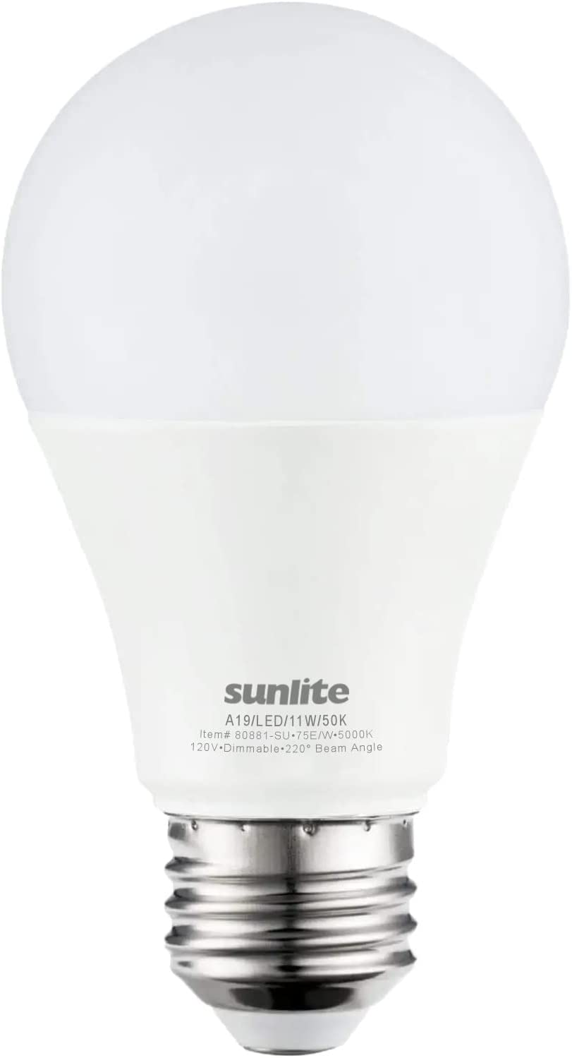 Sunlite 80881-SU LED A19 Standard Light Bulb, 11 Watts (75W Equivalent), 1100 Lumens, Medium Base (E26), Dimmable, UL Listed, Energy Star, 5000K Daylight, 6 Count - Cheap-Us