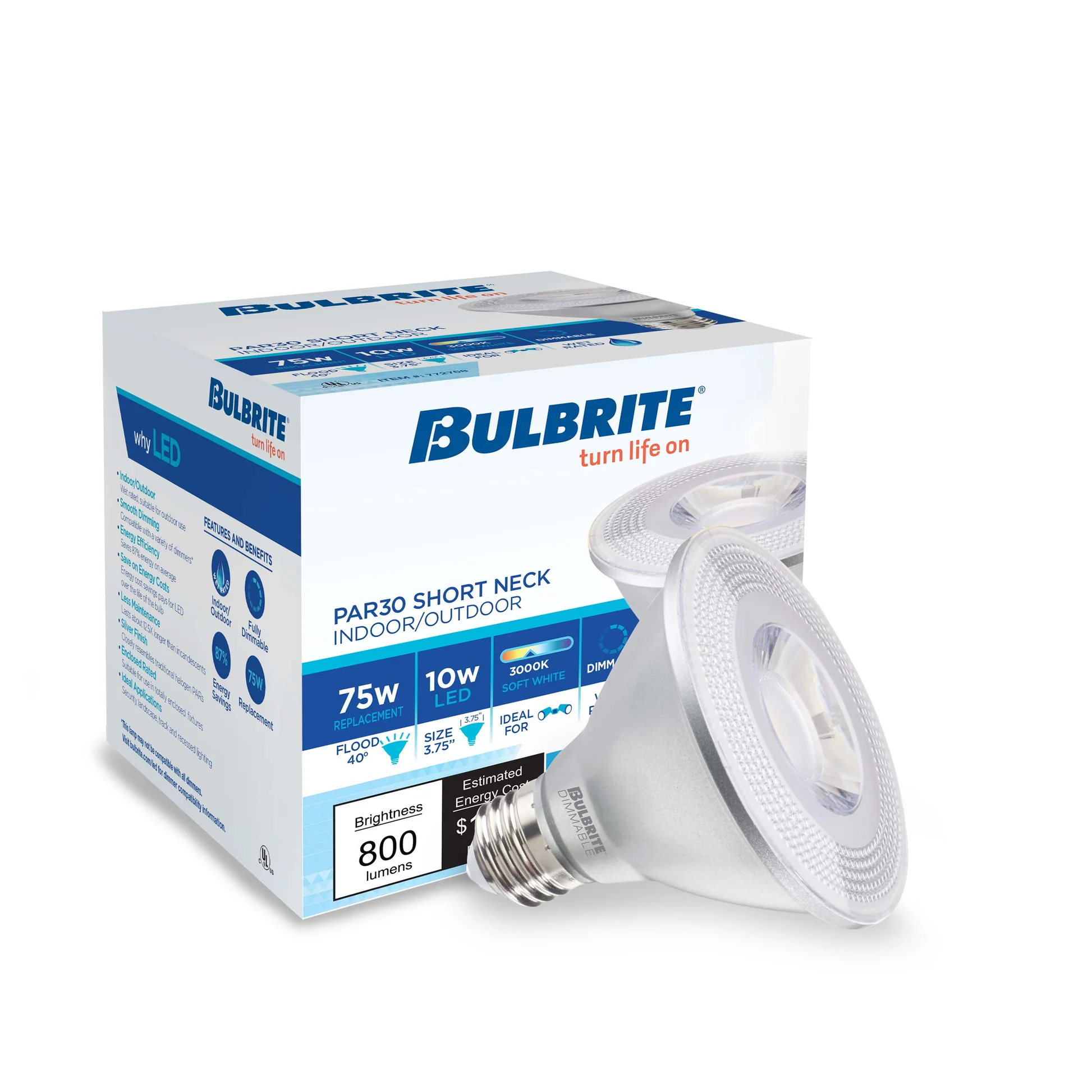 Bulbrite Pack of (6) 10 Watt Dimmable Flood PAR30SN Medium (E26) LED Bulb - 800 Lumens, 3000K, and 80 CRI - Cheap-Us