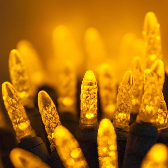 50 Light LED Mini Ice (M5) Light Set Yellow Bulbs on Green Wire, Approx. 17'8