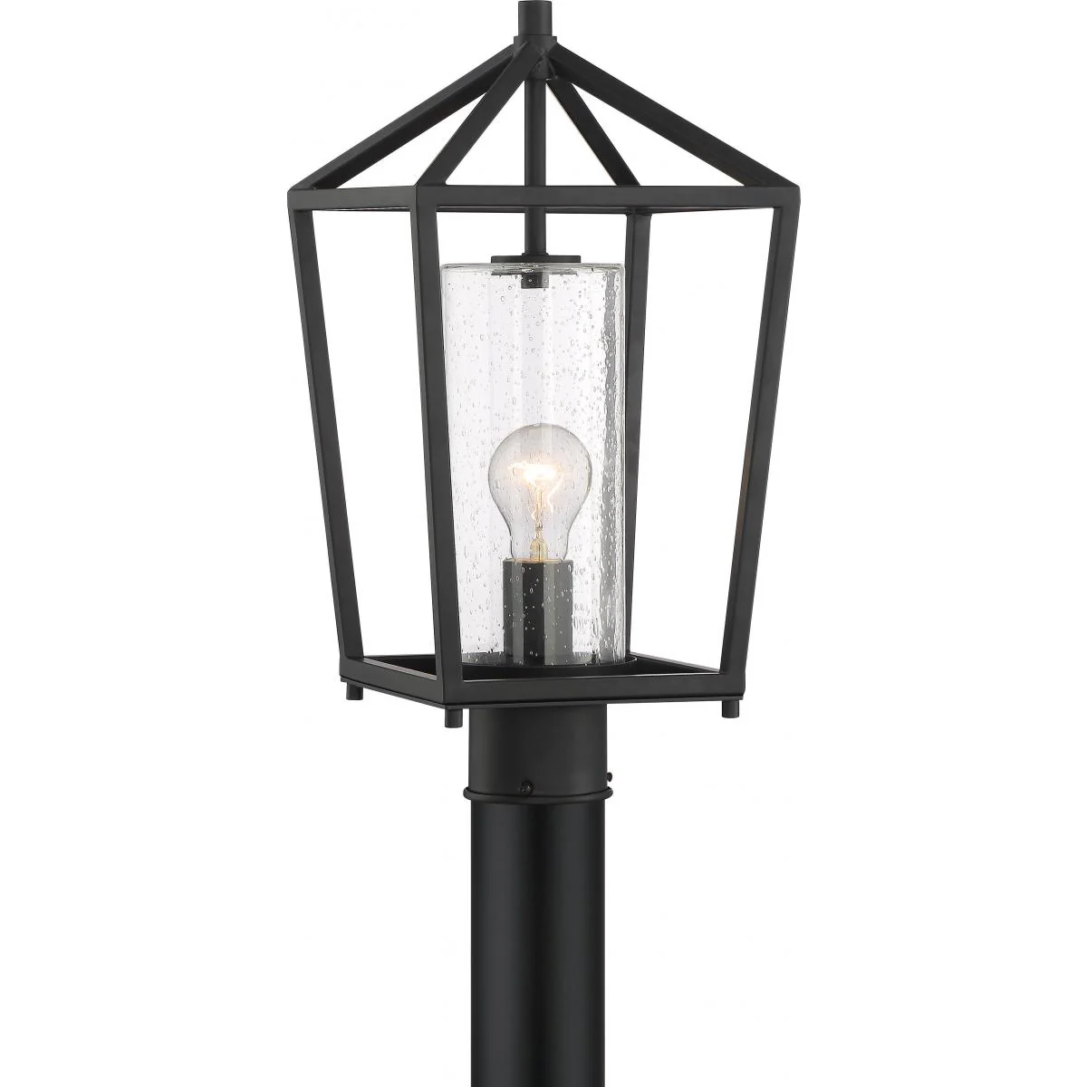 60-6595 HOPEWELL 1 LT POST LANTERN Hopewell- 1 Light Post Lantern - with Clear Seeded Glass - Matte Black Finish - Cheap-Us