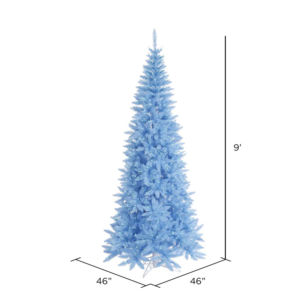 Vickerman 9' Sky Blue Fir Slim Artificial Christmas Tree Blue  Dura-lit LED Lights - Cheap-Us