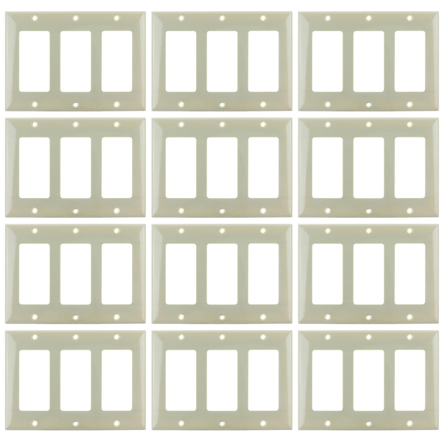 Sunlite E303/I 3 Gang Decorative Switch and Receptacle Plate, Ivory - Cheap-Us