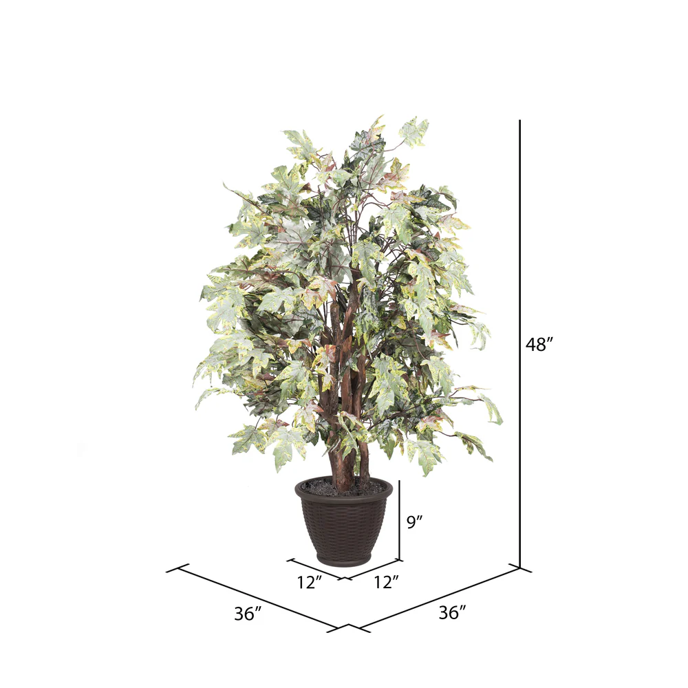 Vickerman 4' Artificial Frosted Maple Extra Full Bush Brown Plastic Container. - Cheap-Us