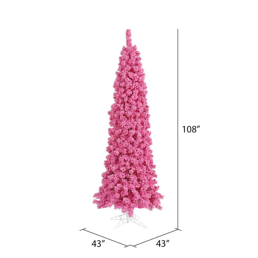 Vickerman 9' Flocked Pink Pencil Fir Artificial Christmas Tree Unlit - Cheap-Us