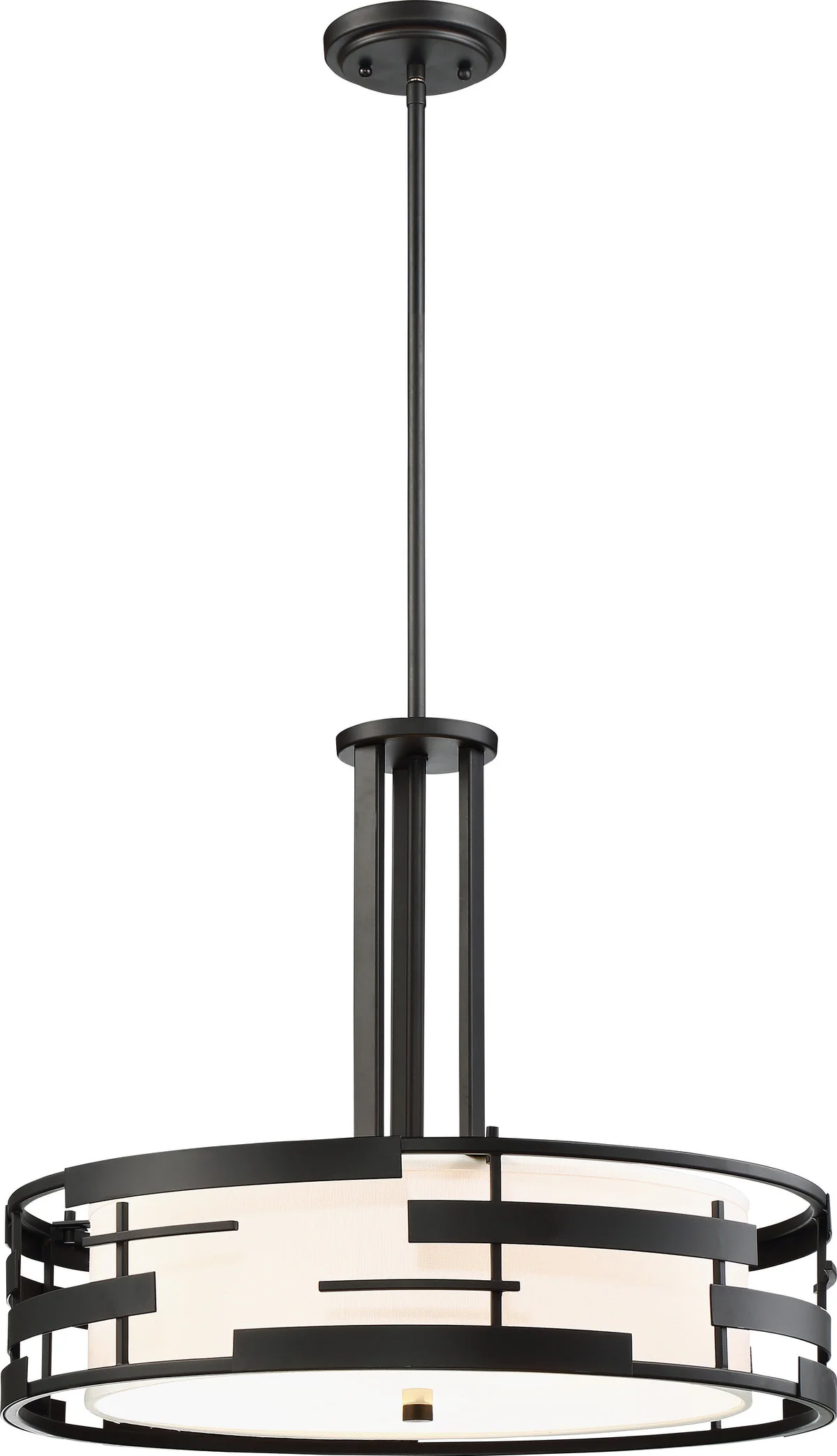 60-6435 LANSING 3 LIGHT PENDANT Lansing - 3 Light Pendant with White Fabric Shade & Opal Diffuser - Midnight Bronze Finish - Cheap-Us